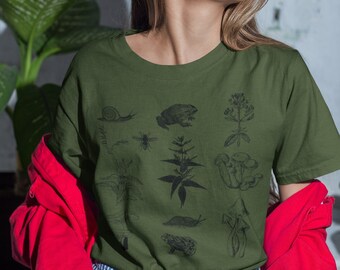 Goblincore Shirt. Goblincore Clothing. Frog Snail Slug Mushrooms, Goblincore Aesthetic, Dark Cottagecore, Fairycore. Green or brown