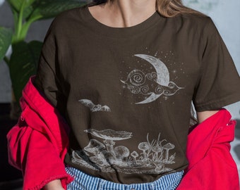 Goblincore Mushroom Moon T-shirt: Trippy Fairycore Boho Gift