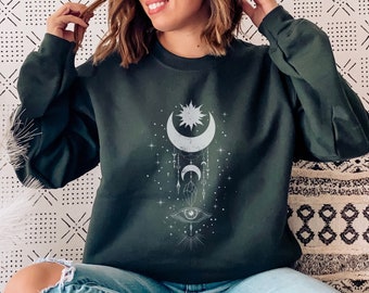 Sweatshirt Celestial Moon - Boho Witchy 90s Celestial