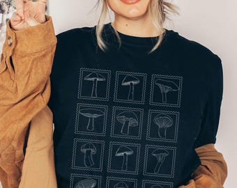 Vintage stamp shirt Mushroom shirt Goblincore clothing Fairycore clothing Weirdcore Forest nature earthy vibes Dark cottagecore Alt gift