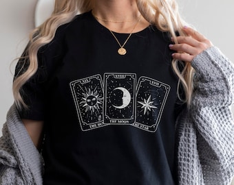 Tarotkaart-T-shirt: zon, maan, sterren - jaren 90 Celestial-shirt