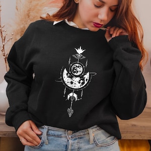 Celestial Sweatshirt: Moon, Stars & Crystals - Witchy Boho Style