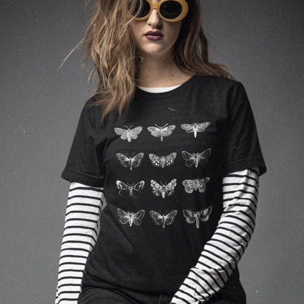 Luna Moth T Shirt. Goblincore Clothing. Trad Goth Clothing. Mall Goth Clothing. Dark Cottagecore Fairycore vibes. Weird Present ideas friend