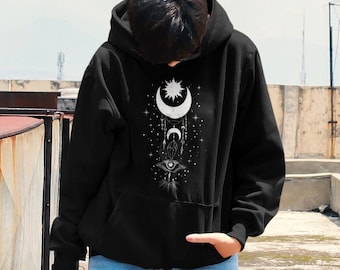 Celestial Moon and Stars Hoodie Astronomy Lover Gift Oversized Hoodie for Women Tween & Girls. Boho Hippie Gift for sister wife friend