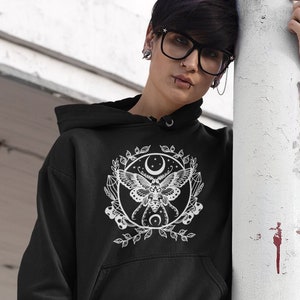 Witchy stuff Goblincore clothes Lunar moth Hoodie Wicca Occult Vibes Witchy Clothes Plus Size Mushroom clothes Alt Clothing Indie Clothes UK