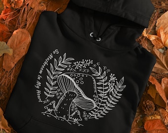Bluza z kapturem Mushroom, koszula Mushroom, ciepły sweter z kapturem. Odzież Cottagecore. Goblincore Aesthetic. Luźny sweter. Fairycore w Wielkiej Brytanii
