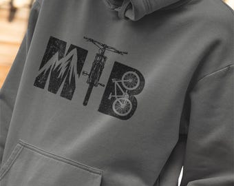 Distressed MTB Design Hoodie, Mountain Bike Sweatshirt Gift