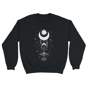 Witchy Moon Sweatshirt, Evil Eye, Boho Occult Sweater Black