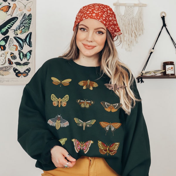 Moth crewneck Moth sweater Luna moth Goblincore clothing Cottagecore clothes Fairycore grunge Alternative Insect apparel Witchy stuff in UK