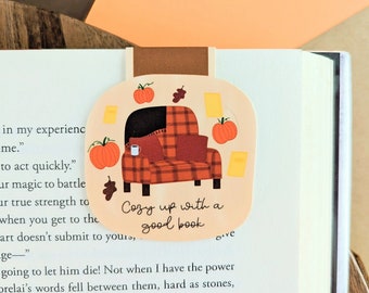 Cozy Up With a Good Book Magnetic Bookmark - Fall Bookmark - Autumn Bookish Items - Seasonal Bookish Merch - Bookworm Gift - Book Lover