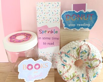 Donut Bookmark - Books are Sweet Sticker - Sweet Bookmark - Donut Sticker- Donut Gift Set - Candy- Donut Craft Container -