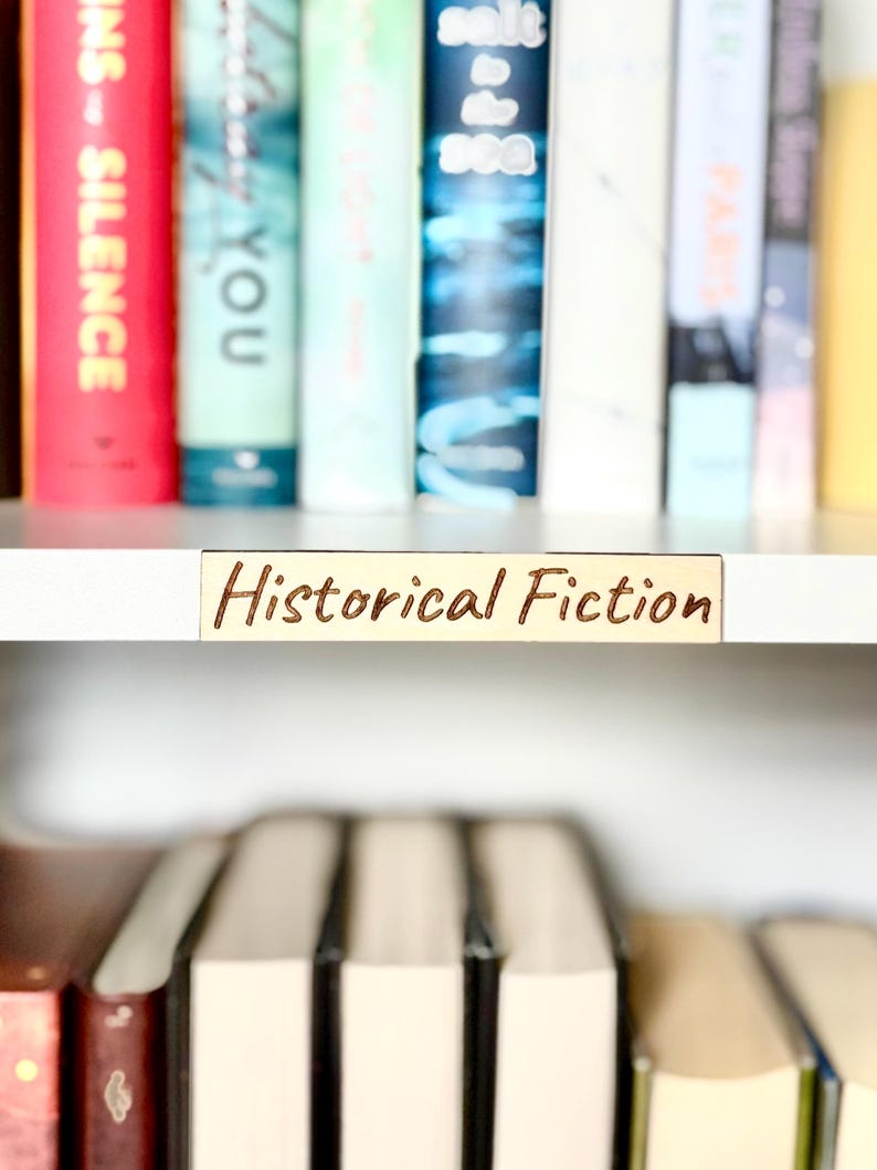 Engraved Bookshelf Labels - Shelf Decor - Repositionable Book Cart Sign ...