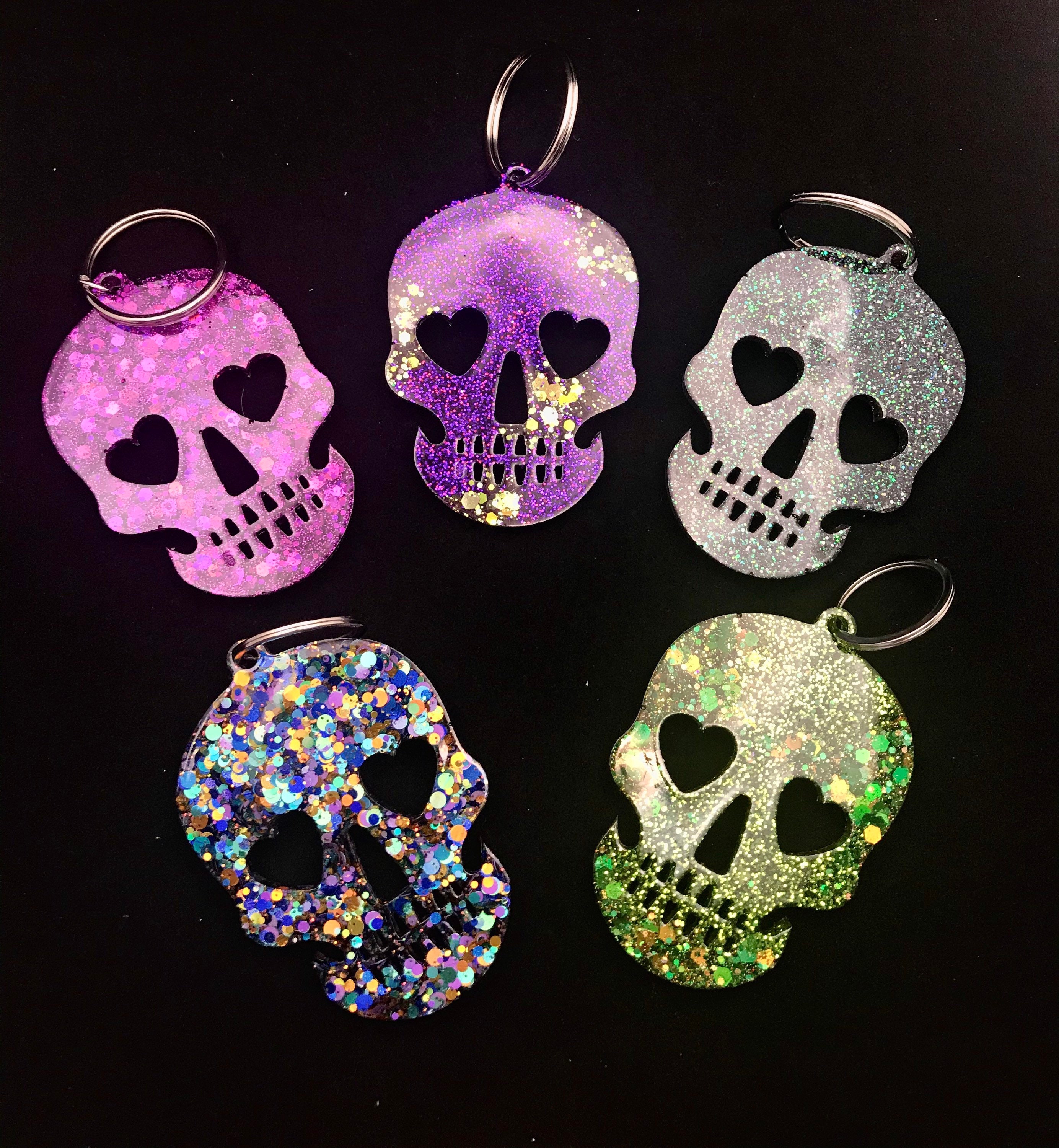 Sugar Skull Keychains Glitter Skulls Glitter Keychain Etsy
