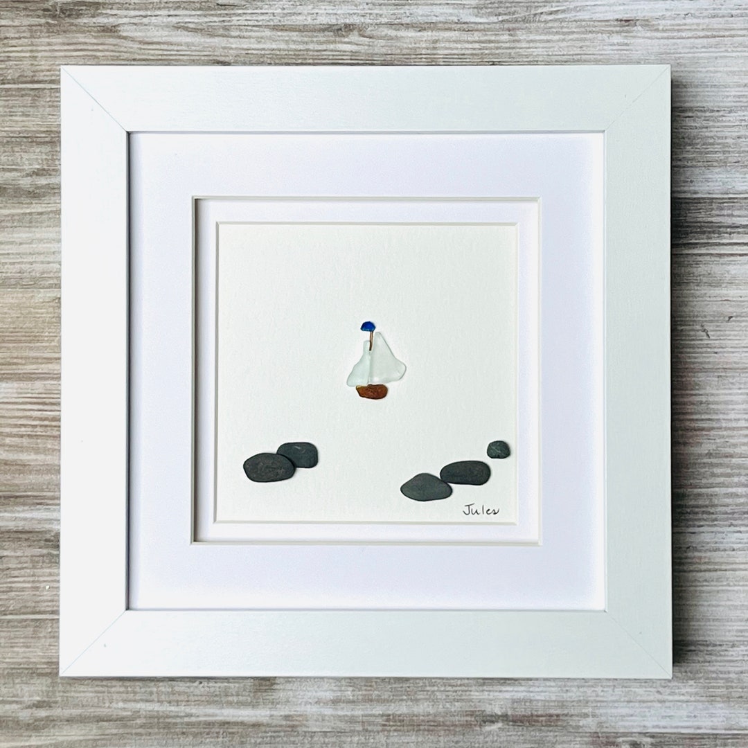 Pebble and Sea Glass Art of Sailboat Framed Art 7 X 7 Etsy