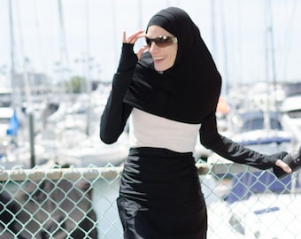 Modal Cotton Sports Hijab, Hidden Pocket, Ear Holes