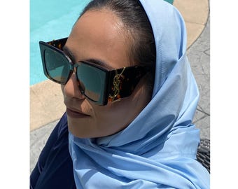 Light Blue Performance Sports Hijab – Soft, Fast-Drying, Travel-Ready Scarf