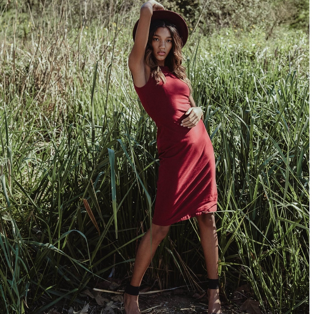 cotton jersey dress Knit Jersey Dress, The Square Dress, Sleeveless XL / claret