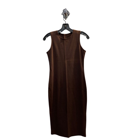 Brown Stretch Cotton Jersey Bodycon Sleeveless Dress, Midi Dress 