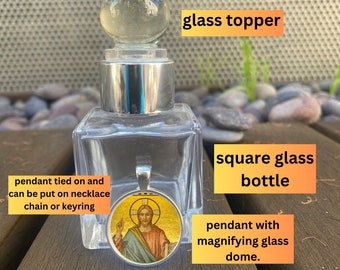 Holy Water Glass Bottle: Catholic Christening Gift with Pendant