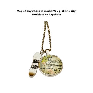 Snowboard Charm Halskette, CUSTOM Map Anhänger Halskette, Sport Schmuck, Halskette für Abenteurer, Snowboard Schmuck