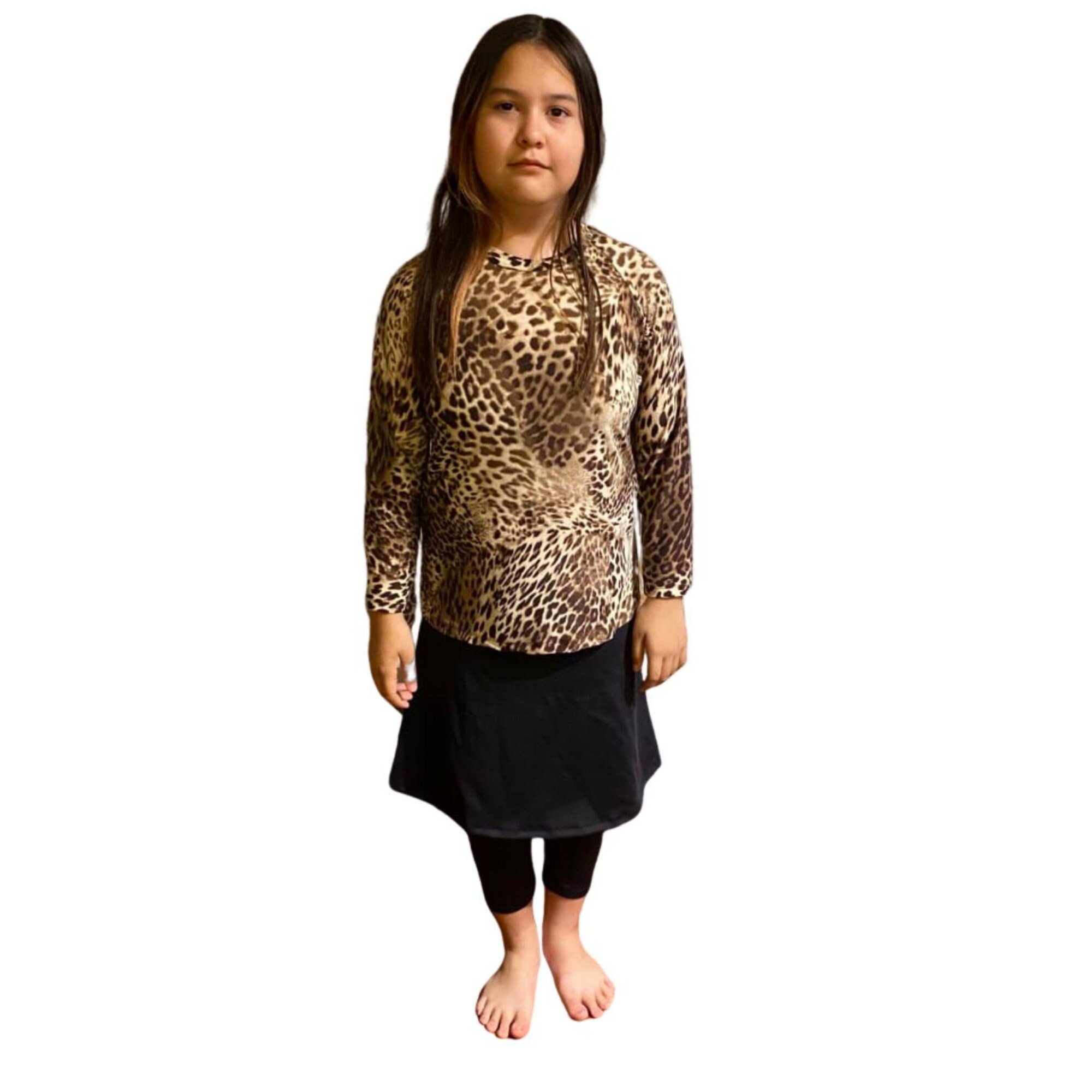 Girls Modest Tznius 3/4 Sleeve UPF 50+ Sun Protection bathing Suit Swimdress  (Dots in Black ) main image 1