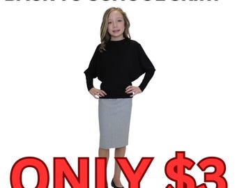 BACK to SCHOOL SALE Girls Heather Grey Midi Skirt: Cotton Spandex, School Uniform Only 3 Dollars