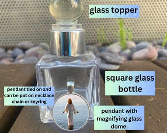 Holy Water Glass Bottle: Catholic Baptism Favor with Pendant