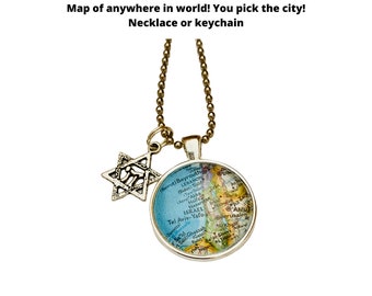 Jewish Pendant, CUSTOM Map Pendant of Anywhere in the World, Jewish Heritage, Star of David Charm, Birth Right Travel, Taglit Jewelry