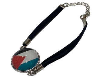 Palestine Flag Charm Bracelet: Black Suede, Unisex