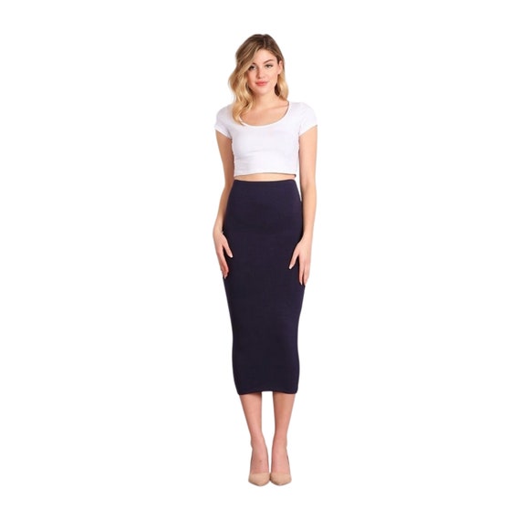 Super High Waisted Midi Pencil Skirt