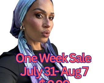 Pre-Tied Jersey Headwrap Turban: Blue Purple Tie-Dye, Lightweight Nonslip Scarf