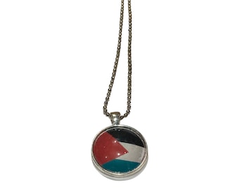 Palestine Flag Charm Necklace: 1-inch Pendant, 24-inch Chain