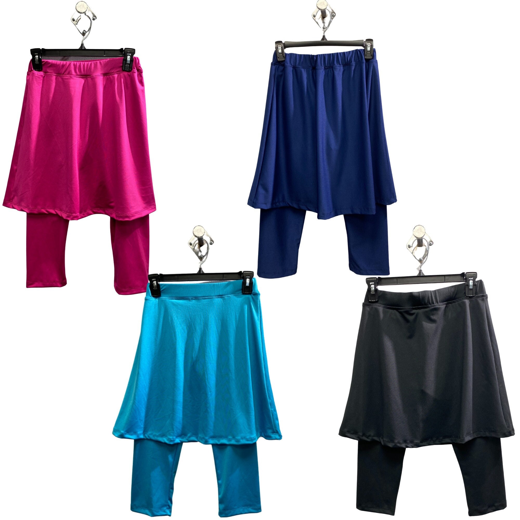 Ladies Black Pants W Attached Skirt, Mini Flared Skirt W Leggings, Butter Soft Skirted Leggings