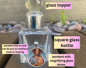Holy Water Glass Bottle with Pendant: Catholic Christening Keepsake