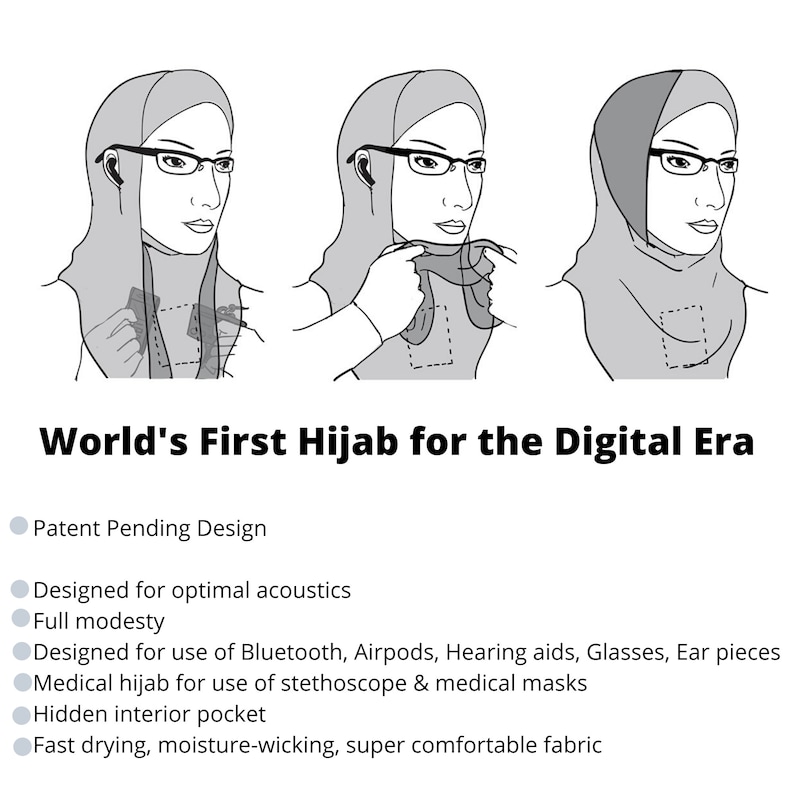 Hijab with Pocket, Hijab for Bluetooth, Hijab for Face Masks, Hijab for Airpods, Hijab for Hearing Aids, Hijab for Glasses, Exercise Hijab, image 3