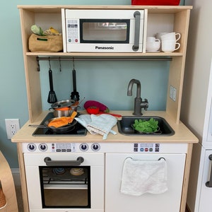 7 Sets Play Kitchen Stickers Decal Set, Bundle Value, Fits on Ikea Duktig, Gray Display