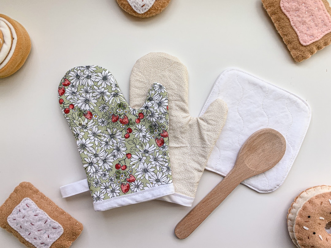 Flowers or Neutral, Kids Oven Mitt, Play Kitchen Accessories, Play Oven