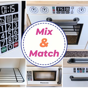 Play Kitchen Stickers Decal Set, Mix and Match, Fits on Ikea Duktig, Black Display