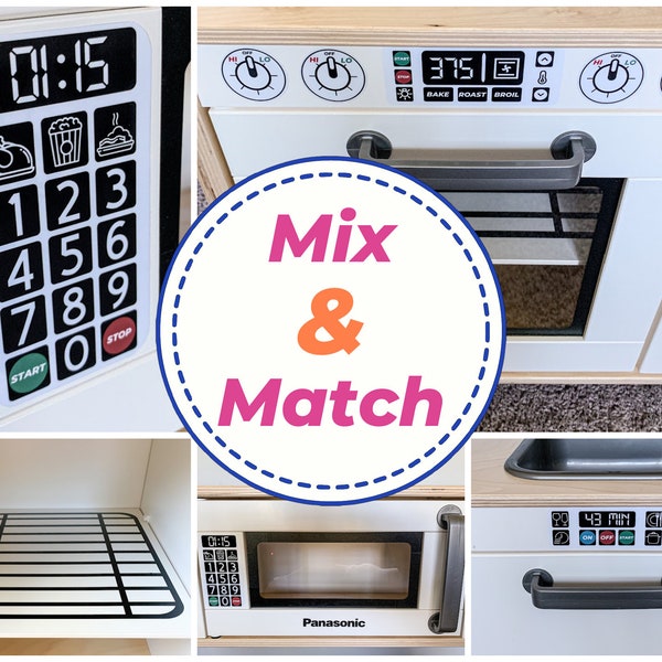 Play Kitchen Stickers Decal Set, Mix and Match, Fits on Ikea Duktig, Black Display