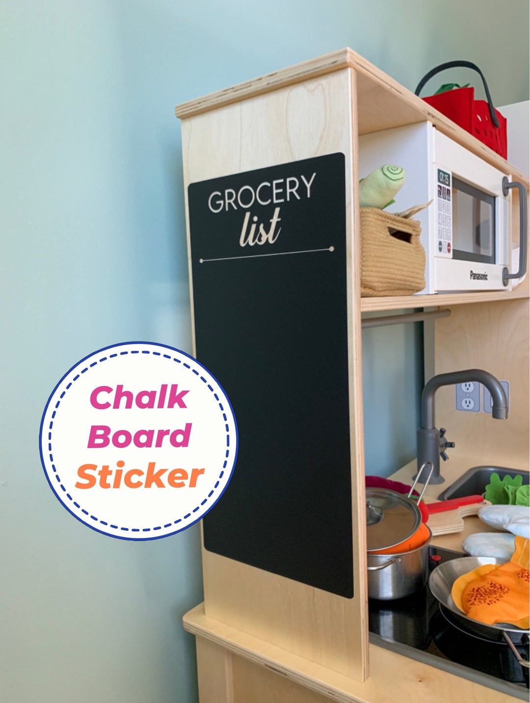 Chalkboard Sticker, Play Kitchen Stickers, 3 Types, Fits on Ikea Duktig