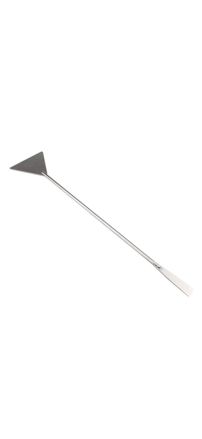 May include: A silver triangular spatula with a long handle.