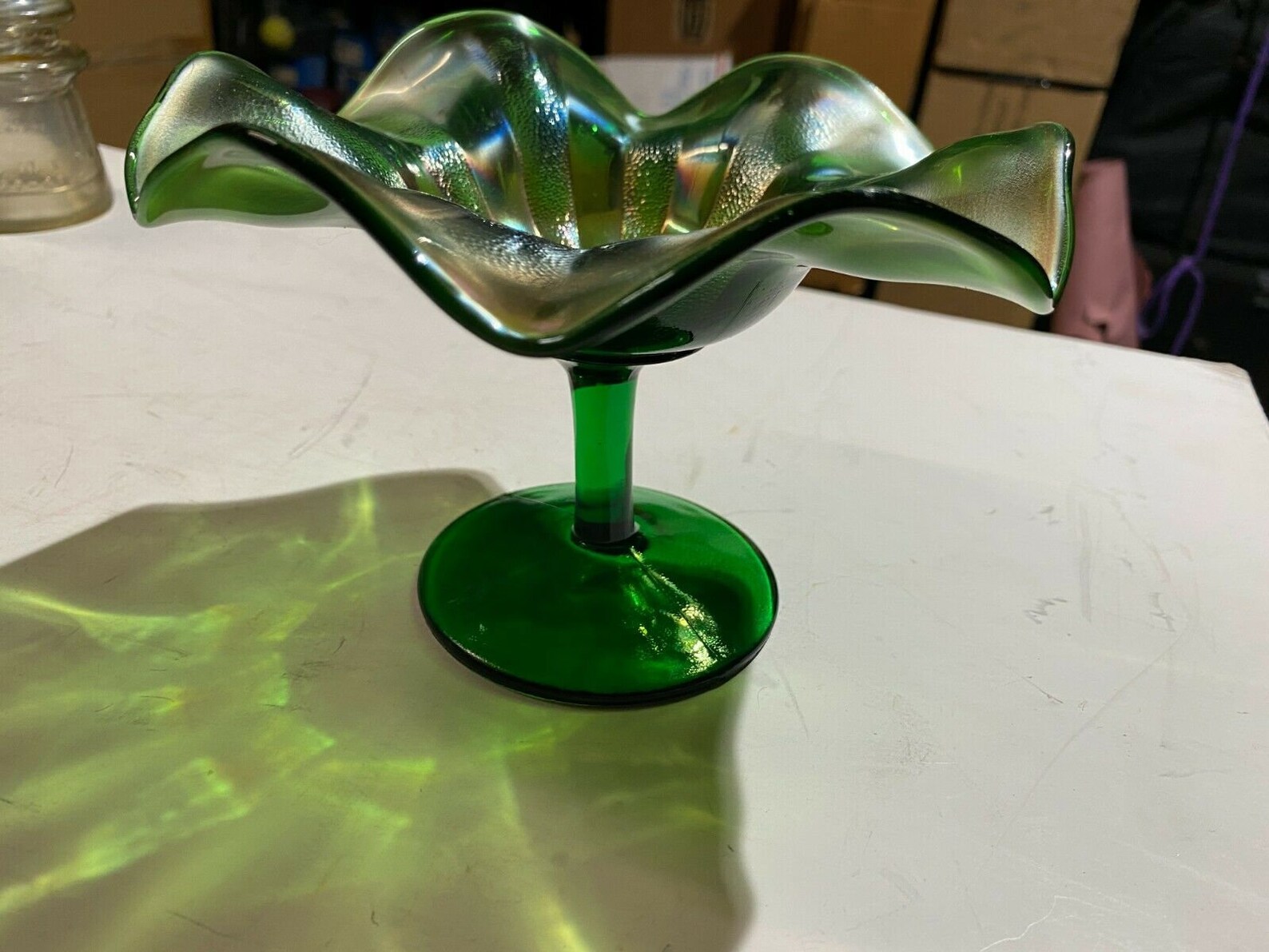 Green Glass Pedestal 6 Diameter Fruit Bowl Centerpiece Etsy