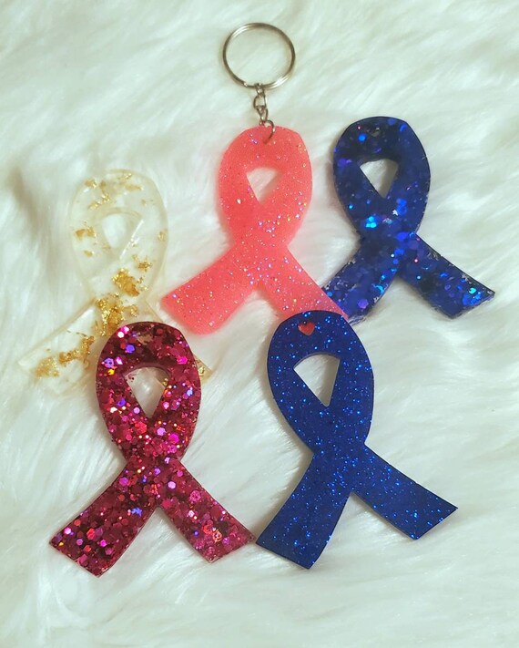 Cancer Ribbon Keychain Glitter Keychain Breast Cancer Etsy