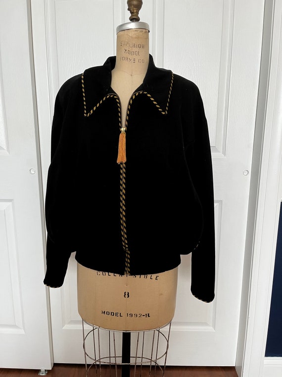 Vintage black wool blouson bomber jacket with brai