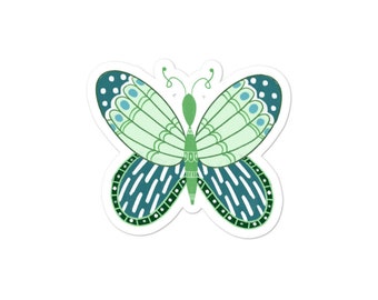 Green and Teal Butterfly sticker - hand drawn - doodle