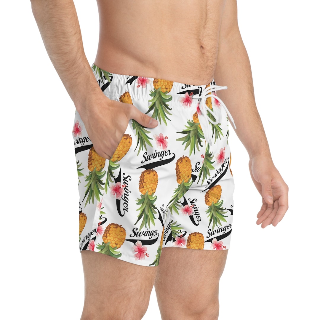 Swinger Upside Down Pineapple Swim Trunks, Men's Swim Shorts, Swimwear