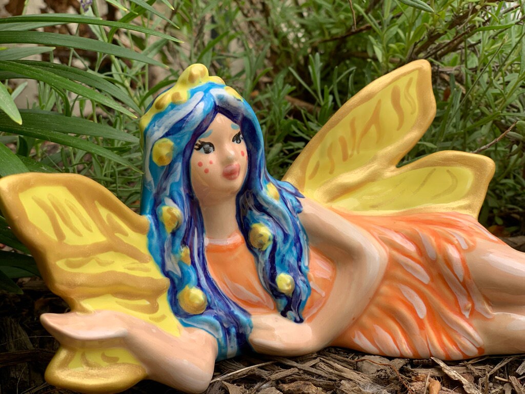 Lying Fairy Figurine / Ceramic Fairy Figurine / Hand Painted Etsy