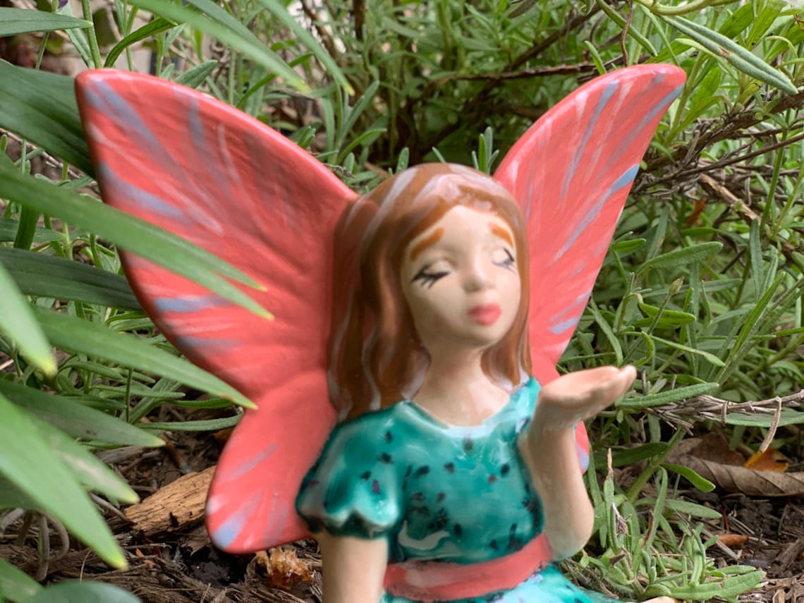 Wishing Fairy Figurine / Ceramic Fairy Figurine / Hand Painted Etsy