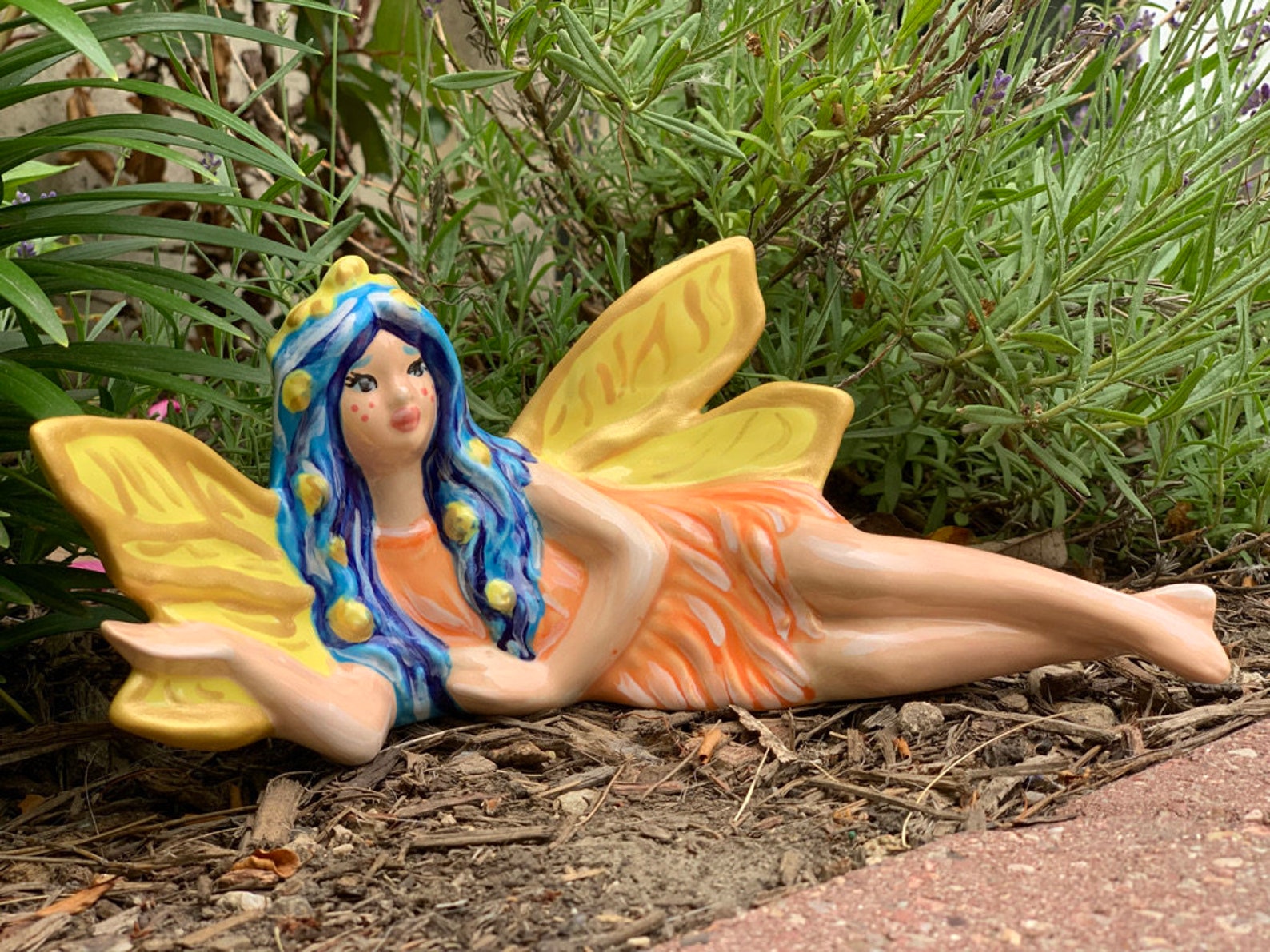 Lying Fairy Figurine / Ceramic Fairy Figurine / Hand Painted Etsy