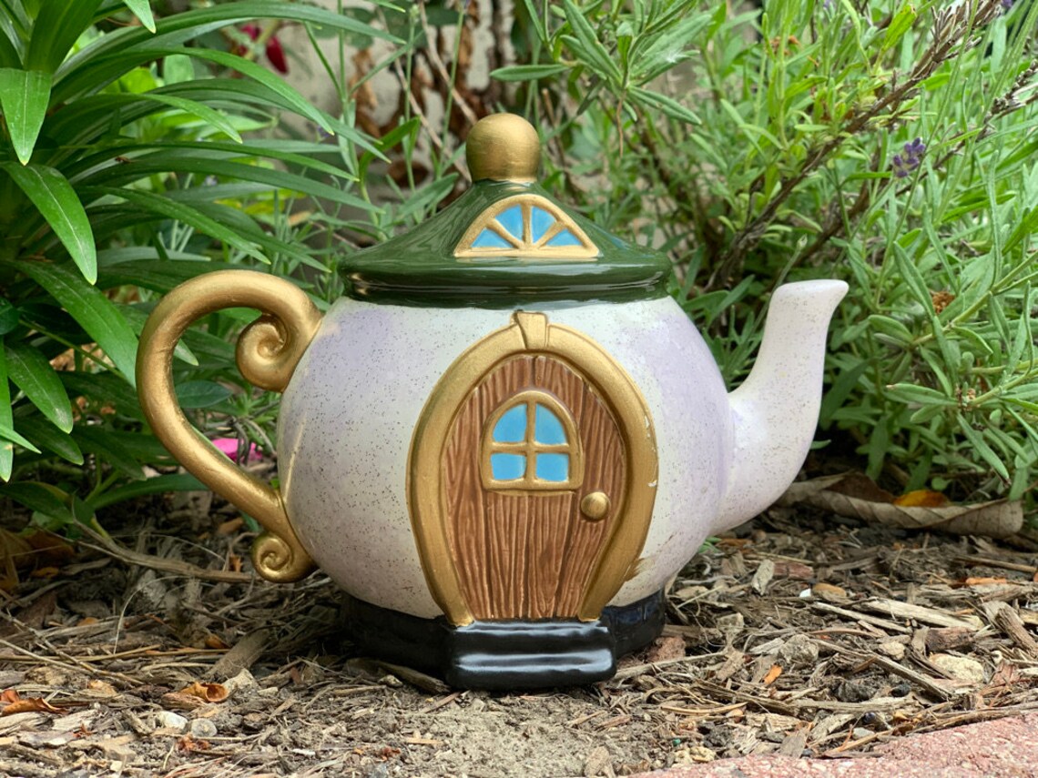 Teapot Fairy House / Ceramic Fairy House / Hand Painted Fairy Etsy